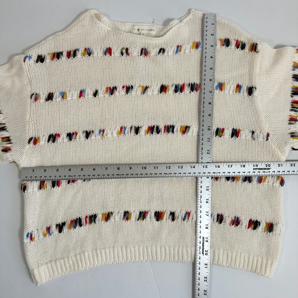 Lou & Grey LOFT Rainbow Stitch Cream Knit Sweater Medium Casual Preppy - Picture 6 of 7
